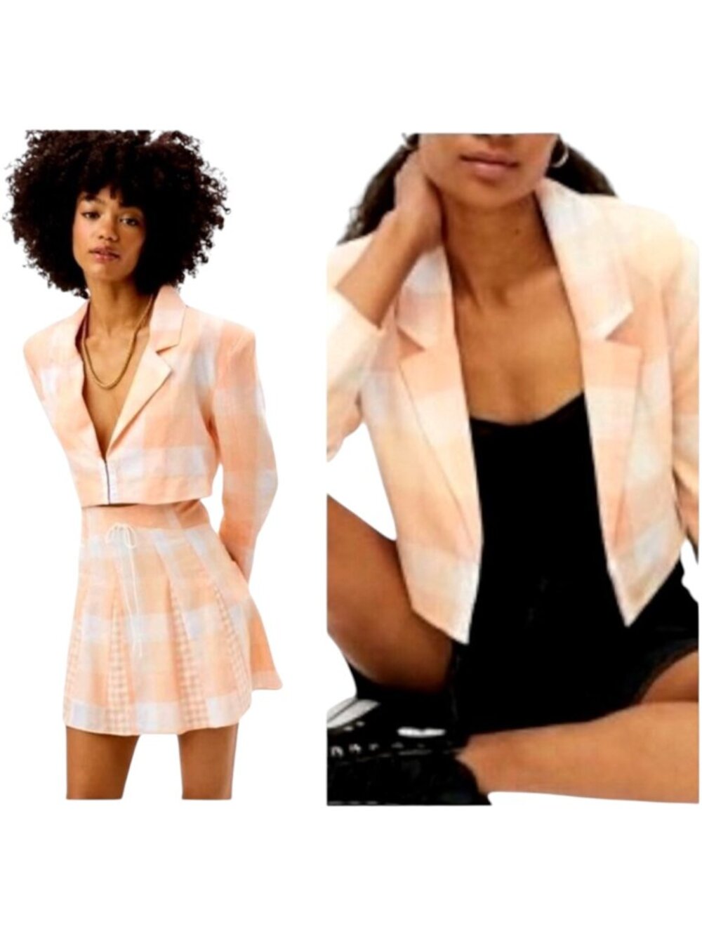 For Love & Lemons Blazer Women Medium Orange Tangerine Cropped Eugenie‎ Coat